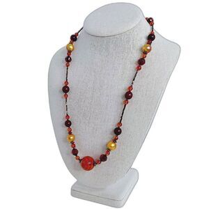 Vintage Flapper Necklace Orange Gold Red Beaded Statement Necklace